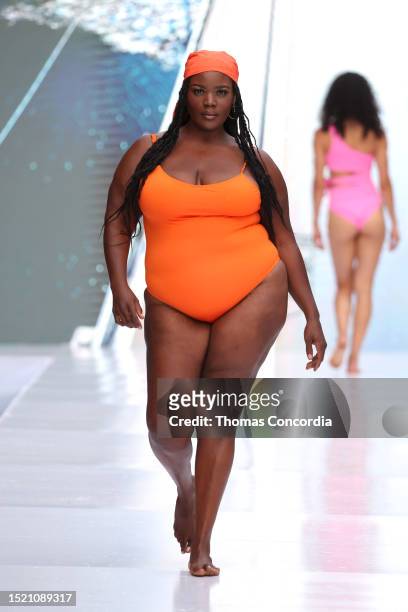 Model walks the runway for Liberty & Justice at Miami Swim Week – The Shows at SLS South Beach on July 06, 2023 in Miami Beach, Florida.