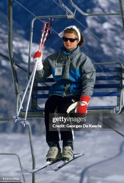 Lady Helen Windsor skiing in Switzerland on February 25, 1985.