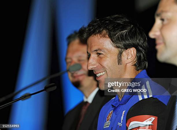 Former Juventus great Alessandro Del Piero , with Sydney FC chief executive officer Tony Pignata and Sydney FC chairman Scott Barlow , speaks at his...