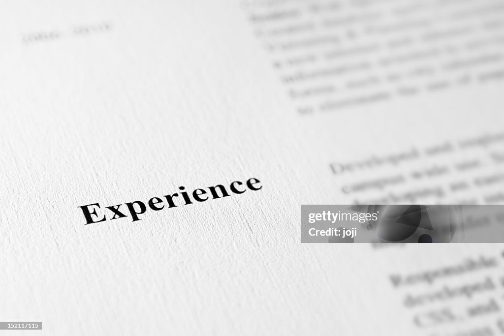 Close up view of Experience on job resume