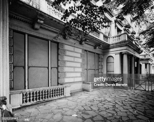 Exterior view of false properties in Leinster Gardens in the Bayswater area of Westminster, London, England, 31st July 1959. There is no building...