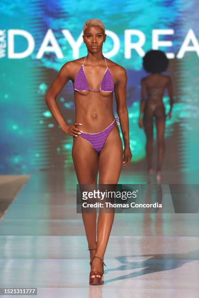Model walks the runway for Daydream at Miami Swim Week – The Shows at SLS South Beach on July 06, 2023 in Miami Beach, Florida.