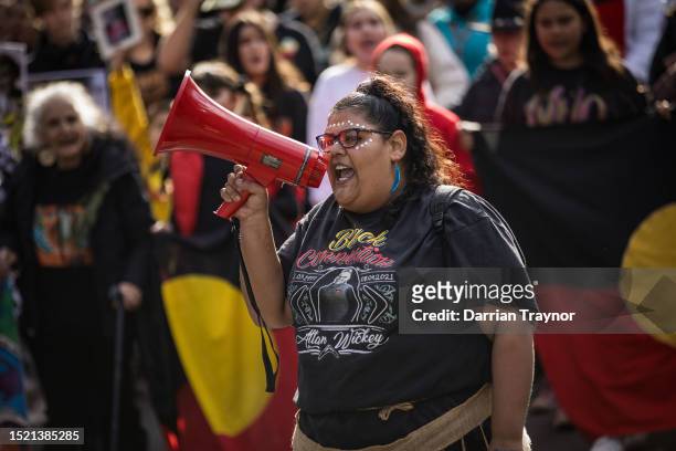 Thousands of people take part in the NAIDOC March on July 07, 2023 in Melbourne, Australia. NAIDOC Week is an Australian observance lasting from the...