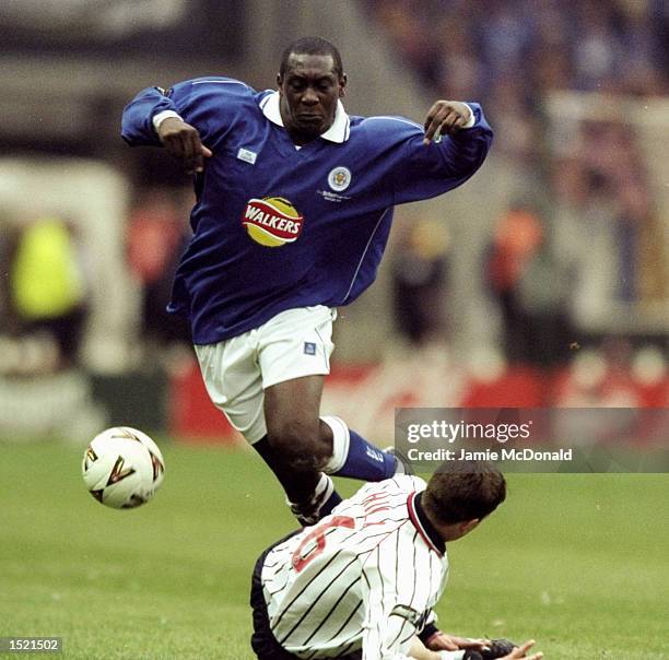 Clint Hill of Tranmere Rovers challenges Emile Heskey of Leicester City during the Worthington Cup Final played at Wembley Stadium in London. The...