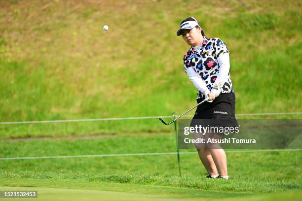 Hiroko Azuma of Japan chips onto the 1st green during the second round of MinebeaMitsumi Ladies Hokkaido Shimbun Cup at Makomanai Country Club...