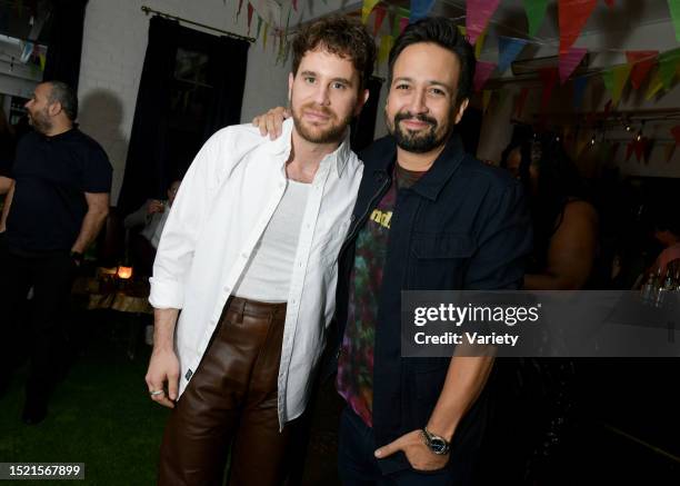 Ben Platt and Lin-Manuel Miranda at the premiere of "Theater Camp" held at Metrograph on July 10, 2023 in New York City.