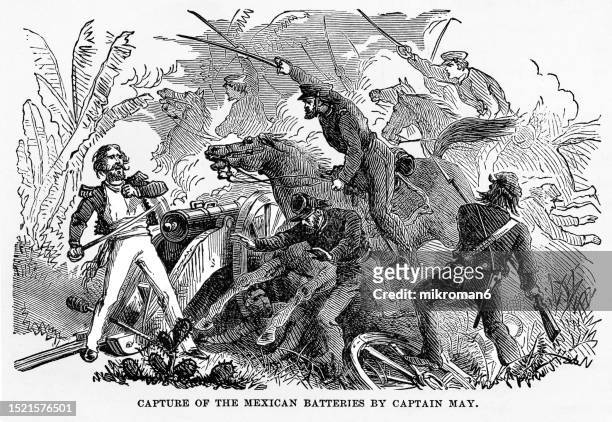 old engraved illustration of the battle of resaca de la palma, capture of the mexican batteries by captain charles augustus may - la italia stock pictures, royalty-free photos & images