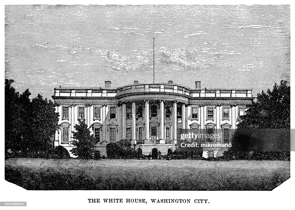 Old illustration of the White House, Washington, United States