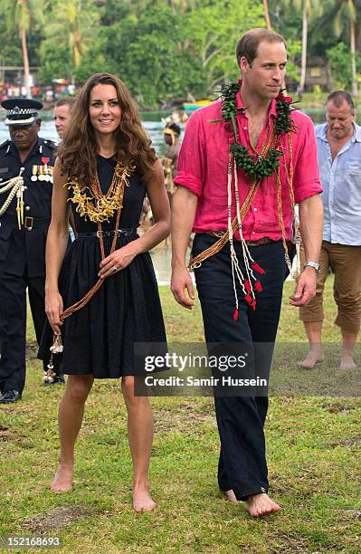 Catherine, Duchess of Cambridge and Prince William, Duke of Cambridge visit Tuvanipupu Island on their Diamond Jubilee tour of the Far East on...
