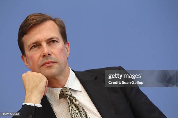 German government spokesman Steffen Seibert attends a press conference given by German Chancellor Angela Merkel on September 17, 2012 in Berlin,...