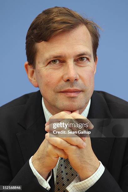 German government spokesman Steffen Seibert attends a press conference given by German Chancellor Angela Merkel on September 17, 2012 in Berlin,...