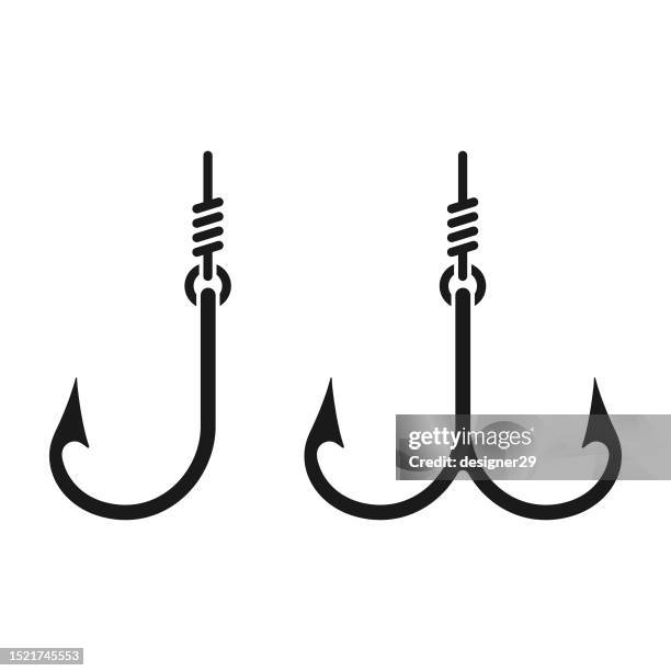 ilustraciones, imágenes clip art, dibujos animados e iconos de stock de icono de anzuelo de pesca establecer diseño vectorial sobre fondo blanco. - anzuelo de pesca