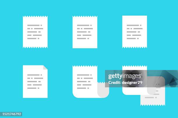 paper receipt set vector design on color background. - restaurant receipt vector stock illustrations
