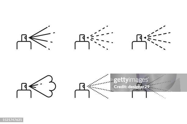 ilustraciones, imágenes clip art, dibujos animados e iconos de stock de diseño vectorial del conjunto de pulverización sobre fondo blanco. - espray aerosol