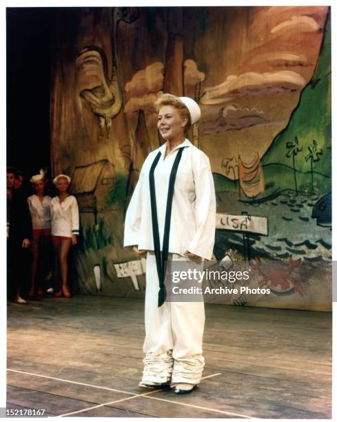 Mitzi Gaynor on stage in a scene from the film 'South Pacific', 1958.