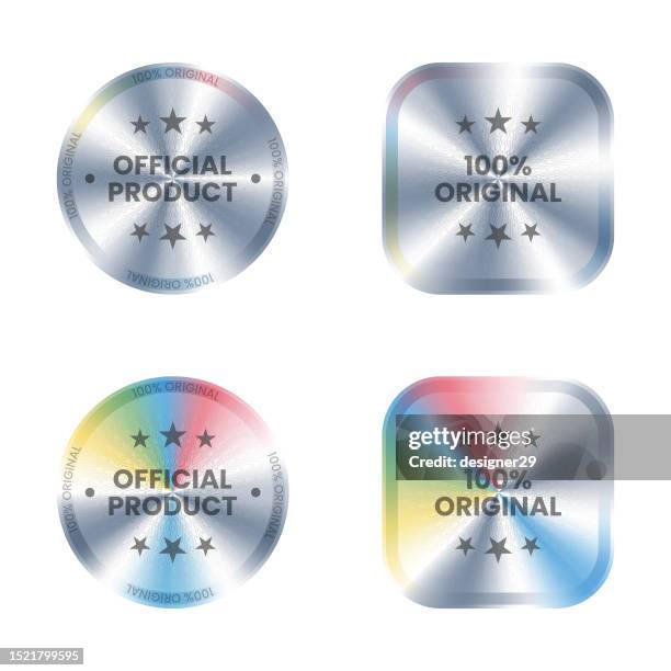 holographic sticker set vector design on white background. - holographic stock illustrations
