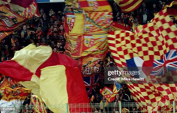 Lens Fans during the UEFA Cup fourth round second leg game between Lens and Athletico Madrid at the Felix Bollaert Stadium inLens, France. The match...