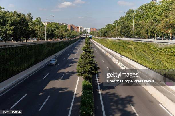 View of the new vertical gardens installed on the sides of the M-30, at the Glorieta de Nueva Zelanda, on July 7 in Madrid, Spain.