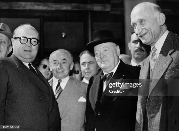Paul-Henri Spaak, from Belgium, President of the European Council Assembly, French Paul Reynaud, British Premier Winston Churchill and French Foreign...