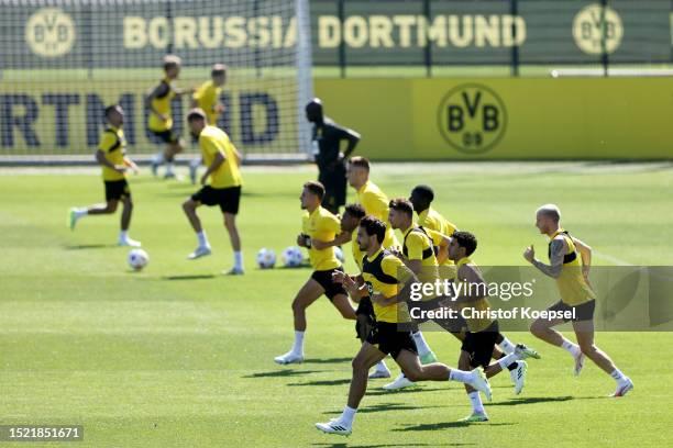 The team of Dortmund attends a training session at Training Ground Brsackel on July 07, 2023 in Dortmund, Germany.