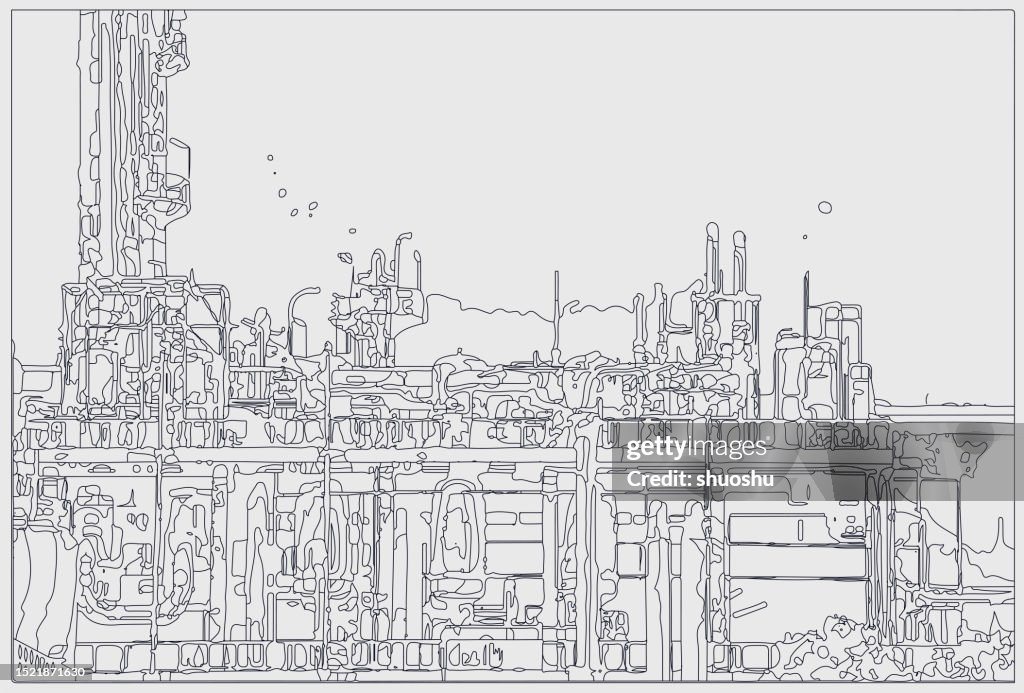 Basic Factory Drawring Abstract Line Drawing Style Equipment Of Factory Scene High-Res Vector ...