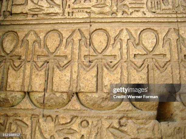 Hieroglyphs decorating the interior of the 10th Pylon which served as the southern entrance to the Precinct of Amun, Egypt. Ancient Egyptian. New...