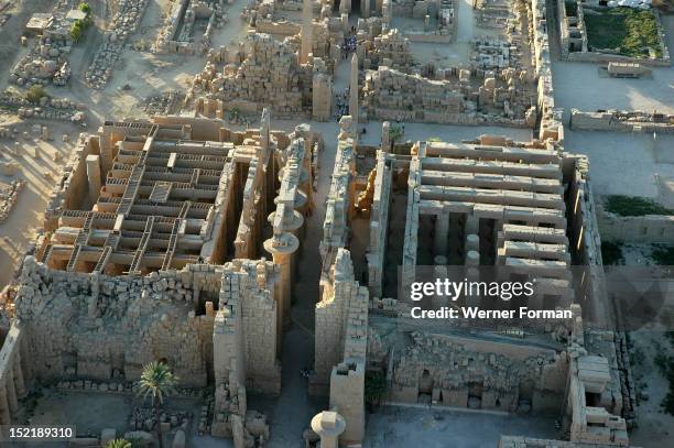 Aerial view of Karnak showing the 2nd Pylon and the Great Hypostyle Hall, Egypt. Karnak.