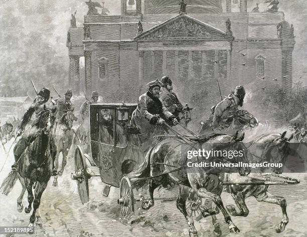 Alexander III , Tsar of Russia , son and successor of Alexander II, Easter Day in St, Petersburg, Tsar Alexander goes to church, 19th-century...