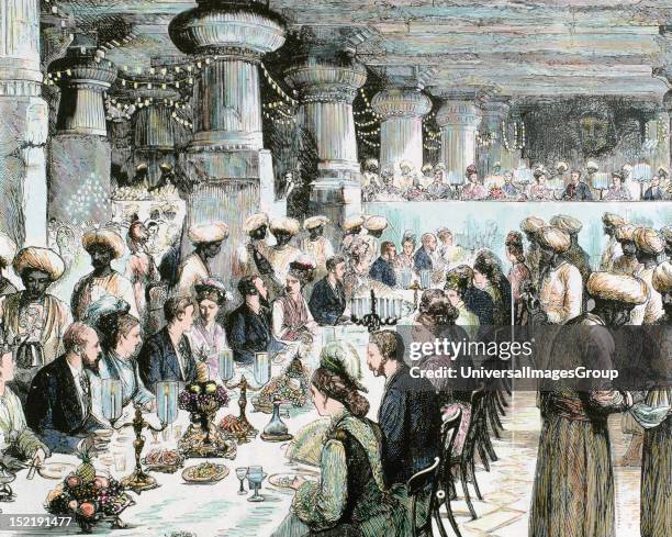 Travel to India of the Prince of Wales, Gala Dinner held in the Underground Temple of Elephanta on the occasion of the visit of the Prince, Recorded...