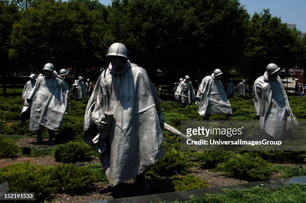 Korean War Veterans Memorial , Group of 19 stainless steel sculptures, by Frank Gaylord, representing a squad patrol, Detail, West Potomac Park,...