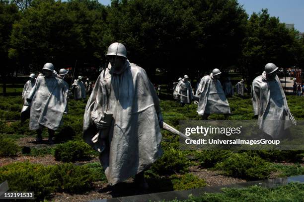 Korean War Veterans Memorial , Group of 19 stainless steel sculptures, by Frank Gaylord, representing a squad patrol, Detail, West Potomac Park,...