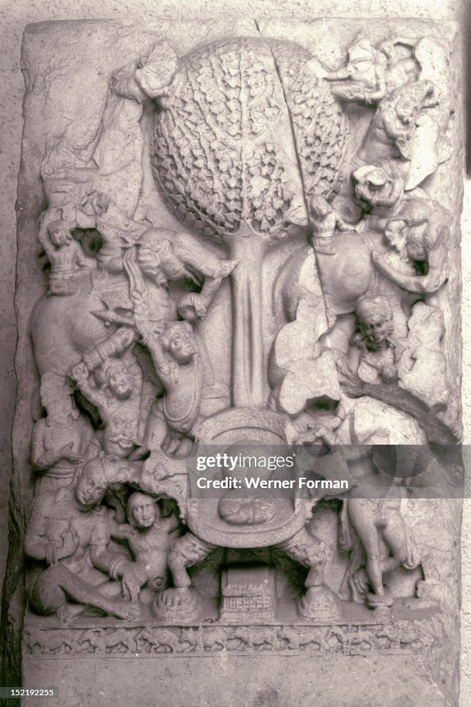 Relief depicting Maras attack on Buddha