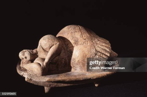 Figurine thought to represent a sleeping mother goddess or possibly a representation of Death and the eternal sleep, It was discovered in one of the...