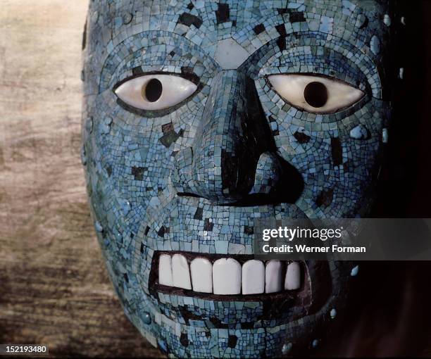 Detail of a mask usually thought to represent the god Quetzalcoatl, although it could be a representation of Tonatiuh, the sun god,On the death of a...