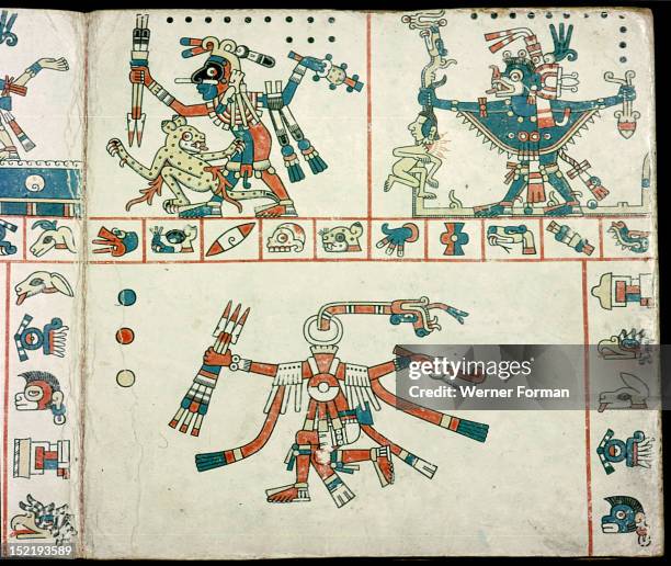 Detail of a page from the Codex Fejervary Mayer, a ritual codex used as a birth chart, Mexico. Mixtec style. Before 1521. Xiuhtecuhtlan, Puebla.