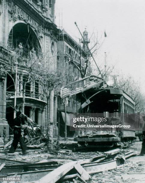 Barcelona, Damage caused by the bombing of 17 and 18 February 1938 in the Gran Via, near the Coliseum building, Catalonia, Archives of the Abbey of...