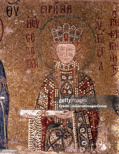 Empress Irene , Byzantine empress, Mosaic of the South Gallery, Hagia Sophia, Istanbul, Turkey.