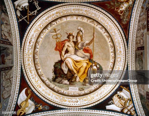 Hermathena, Fusion of Mercury and Athena, 16th century fresco by Federico Zuccari, Farnese Palace, Caprarola, Italy.