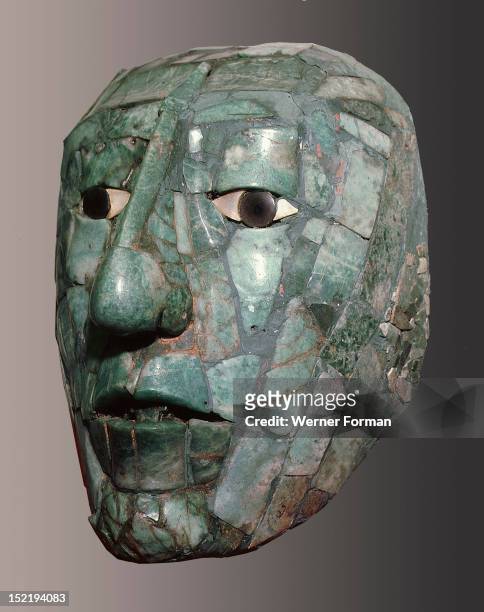 The jade burial mask of Pacal found in the Temple of the Inscriptions at Palenque, Mexico. Maya. Classic period. Palenque.