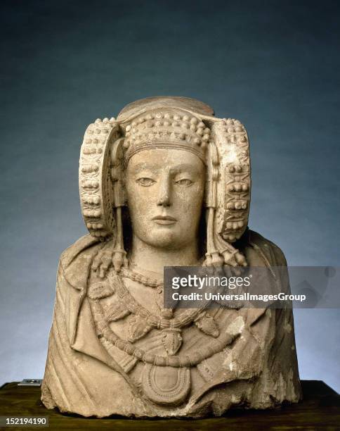 Lady of Elche, Iberian sculpture, 4th century BC, National Archaeological Museum, Madrid, Spain.