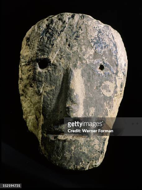 Celtic stone head from southwestern England, The Celts regarded the head as the centre of spiritual power and attributed a protective function to...