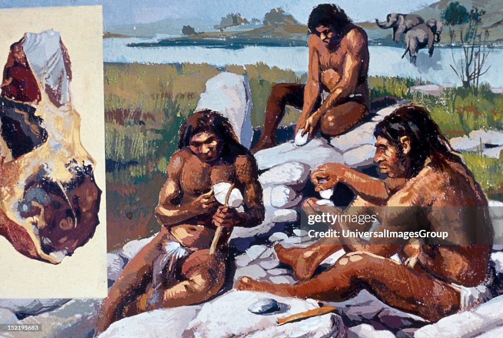 Neanderthals making weapons and tools