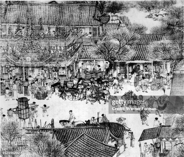 Detail of the scroll called Going Up the River at the Ching Ming Festival, which shows scenes of town and country life possibly in the old capital of...