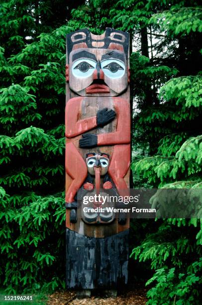 House post totem pole from the village of Kasaan, Alaska. Haida. Village of Kasaan, Alaska.