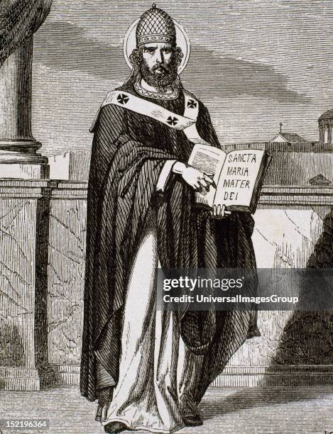 Saint Celestine I, Italian Pope from 422 until 432, Engraving by Carretero.