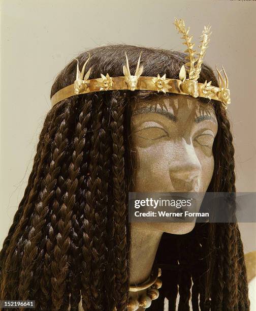 Stag circlet of a queen or princess, Stag heads alternate with spiky rosettes on a headband. Egypt ,Ancient Egyptian. Late Middle Kingdom c 1650...