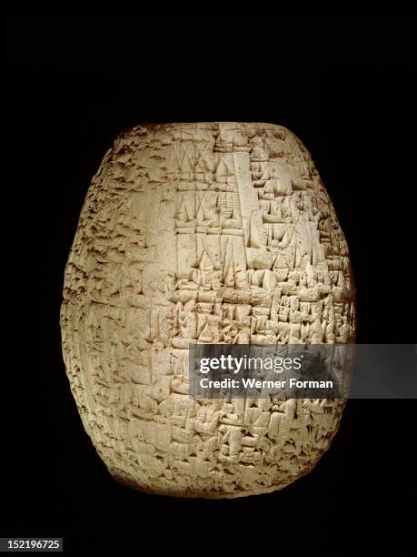 Hollow clay cylinder inscribed in cuneiform, describing Sin iddinams dredging of the Tigris on behalf of various deities, Translation of the text on...