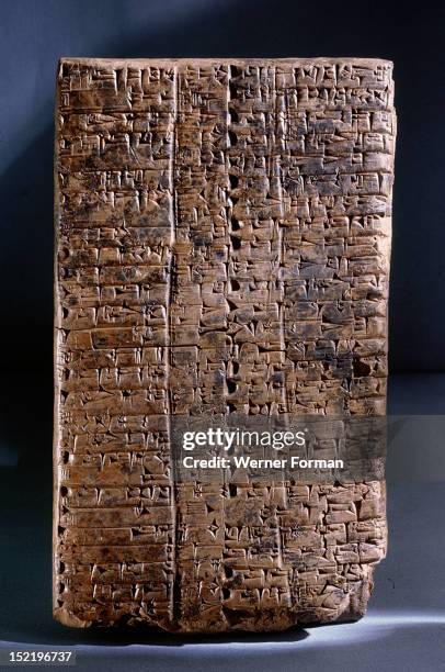 Ur III clay administrative tablet, impressed with the scribes seal, which depicts a goddess leading a worshipper and the text Ur Gigir, scribe, son...