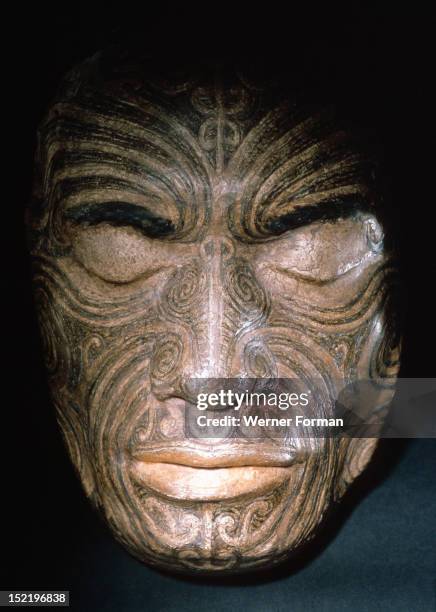 Life mask taken in 1854 for Sir George Grey of Chief Tapua Te Whanoa of the Ngati Whakaue hapu of the Rotorua region, showing the full facial moko...