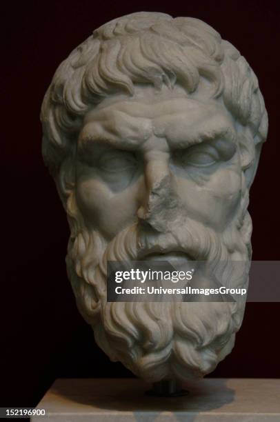 Epicurus , Greek philosopher, Bust, Pentelic marble, Roman copy of the 1st century from an original of 3rd century B.C, Palazzo Massimo, National...